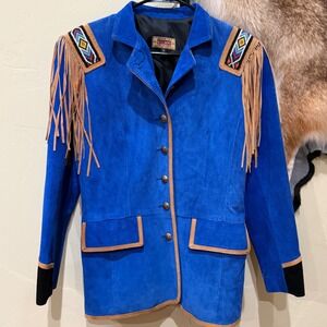 Vintage Frontier Collection Small Royal Blue Fringe Beaded Western Native Jacket